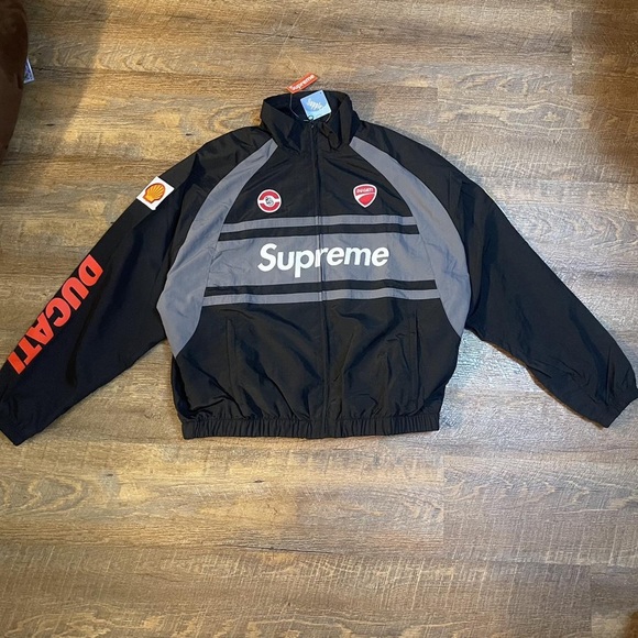 Supreme Other - Supreme Black and Gray Windbreaker with Red Accents